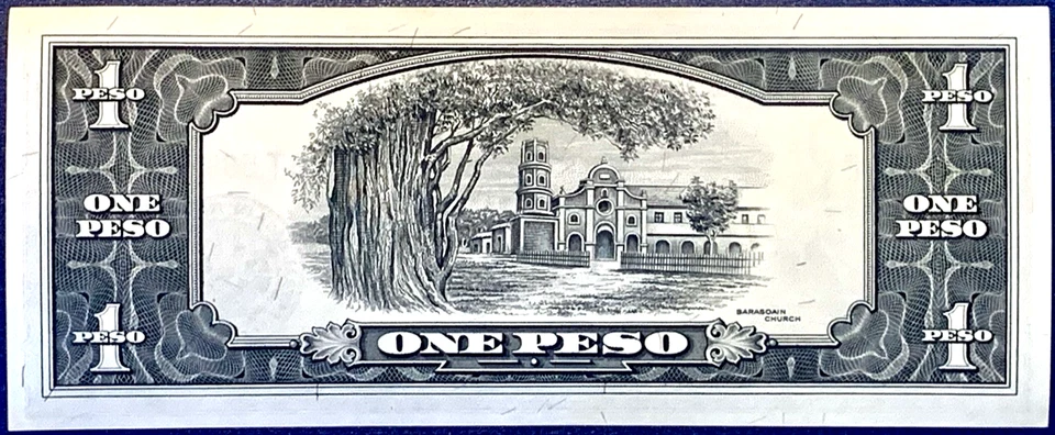 PHILIPPINES 1957-61 ONE PESO NOTE UNC ENGL SER. RARE SIGN C. GARCIA /CASTILLO++ - Image 2 of 4