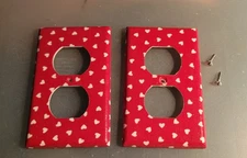 SWITCH OUTLET PLATE ,2 RED WHITE Hearts LIGHT  INFANT BABY NURSERY ROOM HD DECOR
