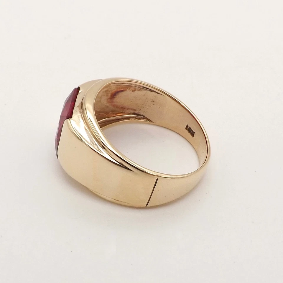 10k Gold Emerald Channel Setting Mens Ring Lab Created Ruby sz10 Vintage - Image 3 of 4