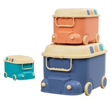 Keezi 3PCS Toy Storage Box Cute Car Toy Container Kids Toy Organiser Snack Boxes