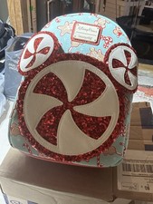 Disney Parks Mickey Mouse Candy Cane Christmas Treats Sequin Loungefly Backpacks
