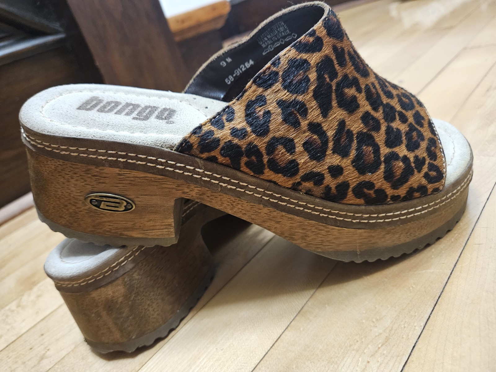 Womens 9 Bongo Leopard Platform Mules Wood Slip On Shoes 90s Y2K Vintage Rare image 4
