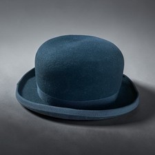 Nuovo cappello GEMVIE lana bowler 55 cm nero derby con accento piuma rimovibile