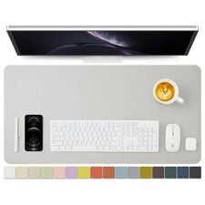 Leather Desk Mat Non-Slip PU Pad for Office Home 31.5x15.7 Inch Silver