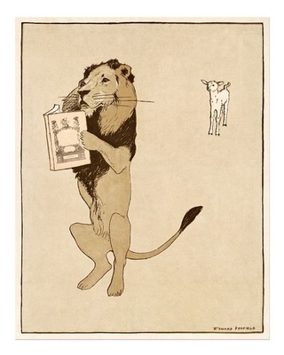 Vintage Löwe & Lamm Wandkunst Elegante Tierillustration Vintage Illust
