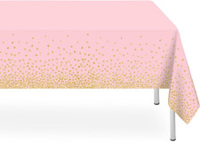 3 Pack Pink and Gold Dot Tablecloth, Pink Plastic Table Cloths for Parties Dispo