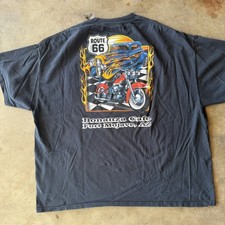 Vintage Y2K Motorcycle Hotrod Flames Route 66 Bonanza AZ Men 3XL Pocket T-Shirt 