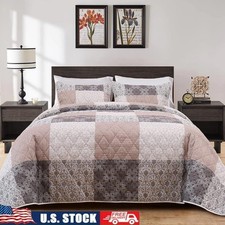 Oversized King Plaid Patchwork Quilt Set Soft Microfiber Bedding All Seasons New