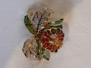 Joan Rivers Plique A Jour Crystal Trumpet orchid brooch