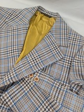 Curlee Leisure Suit Jacket Vintage Blazer Sport Coat Plaid Disco 70s 40 Slim