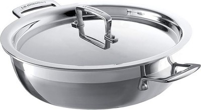 Le Creuset 3-lagige flache Kasserolle aus Edelstahl mit Deckel, 28 x 7,5 cm, silber
