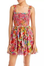 Alice + Olivia Jocelyn Bright Pink Floral Smocked Ruffle Mini Dress NWT, Size2