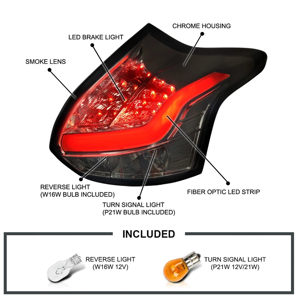 Smoke Fits 2012-2014 Ford Focus Hatchback LED Tube Tail Lights Brake Lamps Pair Foto 3 de 4
