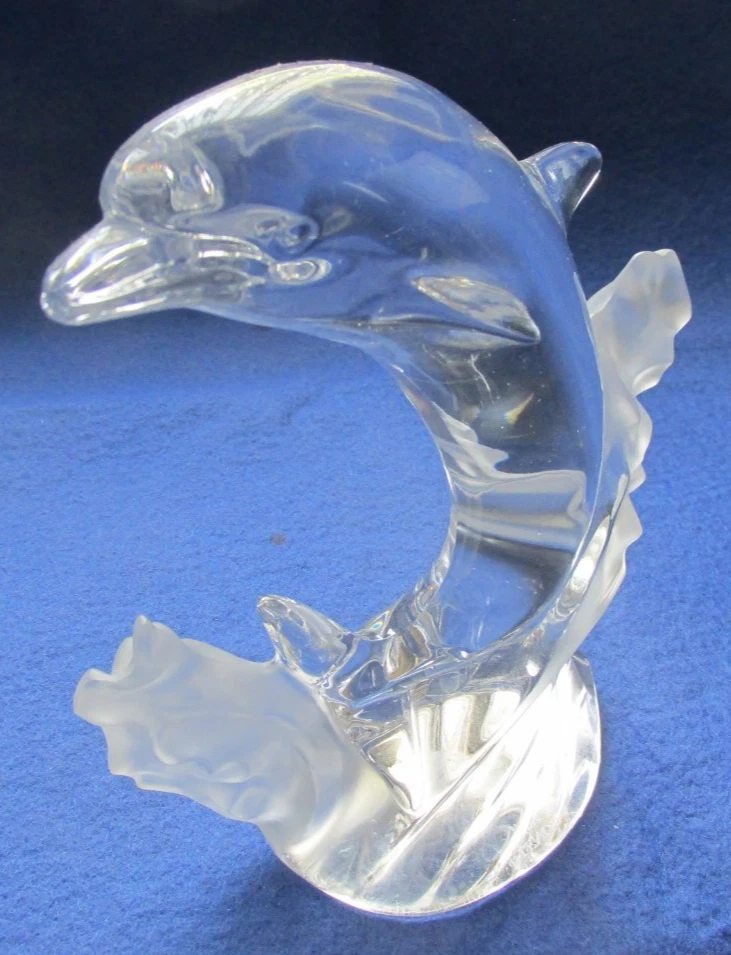 Clear Crystal Dolphin Figurine on Waves Decorative Ornament - #1001 - Image 3 of 4