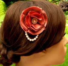 Elegant Hair Flower Hair Comb Headpiece Red White Hair Accessories Fully Handmade