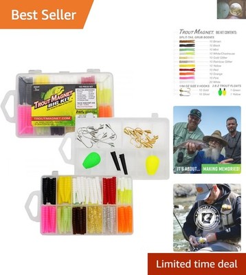 142-Piece Trout Fishing Gear Kit - 120 Grub Lures & Hooks for All Species