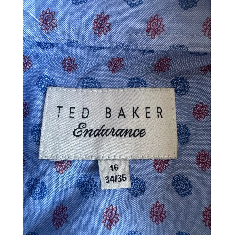 Vestido camisero Ted Baker Endurance para hombre con botones talla 16 34/35 estampado azul Foto 2 de 4