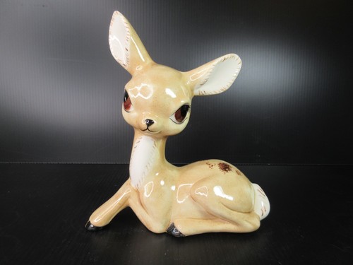 VTG MCM Ceramic Deer Fawn Figurine BIG Eye -1970s Sweet Fawn Doe Kitschy