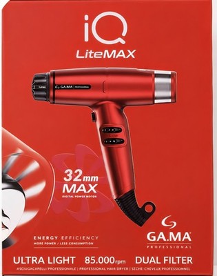 GA.MA Professional iQ LiteMAX 1600W Hair Dryer Red w/ Diffuser Cool Shot