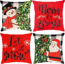 Christmas Pillow Covers 18x18 Inch Set of 4 Christmas Tree Decorative Throw P...