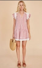 Hunter Bell Virginia Dress Rosette Check Size Small Pink Mauve Eyelet Ruffle