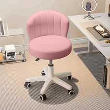 Small Desk Chair round Rolling Chair with Back PU Leather Height Adjustable Swiv