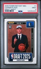 2025 PANINI INSTANT NBA COOPER FLAGG DRAFT NIGHT ROOKIE PSA 9 #1  MAVERICKS
