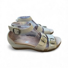 Dansko Astrid Wedge Sandals Sz 38 Beige Leather Strappy Open Toe Comfort Summer