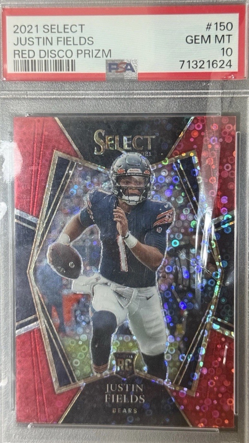 2021 Panini Select - Premier Level Justin Fields #150 Red Disco Prizm /49 (RC)