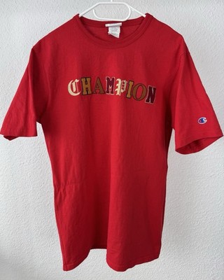 Champion Red T-Shirt Multi Color Script Logo Size L