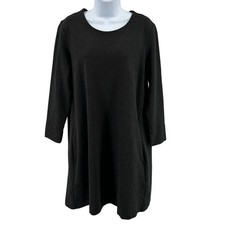 H&M Basic Dress WMNS L Mini Knit Zip Up Dark Gray Long Sleeve Round Neck Stretch