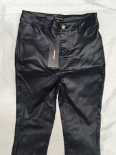 Shinestar Women Black Faux Leather Pants Shinny High Waisted Zip Closure Size S