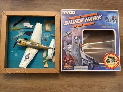 #ad Tyco Silver Hawk Flying Model .049 Gas Engine Powered Control Line Airplane READ $50.00