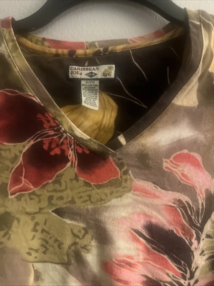 Camisa Caribbean Joe Mujer Xs Tropical Floral Manga Larga Pullover! Bonito Foto 2 de 3