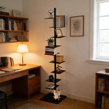 Spine Bookshelf, Vertical Spine Book Tower 9-Tier Metal Bookcase Book Organizer