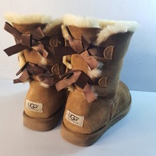 UGG Boots Chestnut Classic Bailey Bows Ankle Suede Sheepskin Size UK 5.5 US 7