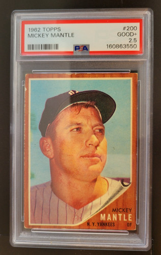 1962 TOPPS MICKEY MANTLE #200-PSA GRADED 2.5 GOOD+, NO CREASES *VINTAGE*