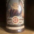 Painted Ceramic & Porcelain Beer Stein 0.5L White/Blue/Brown Decorated Handle — photo 1