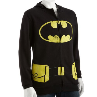 New DC NWT Batman Ultility Belt & Symbol Logo Black Zip Up Hoodie w tags MED M