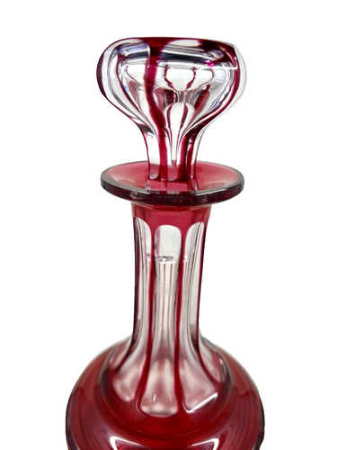 Rare Val St Lambert Ruby Cut To Clear Crystal Cranberry Glass Belgium Decanter - Picture 9 of 14