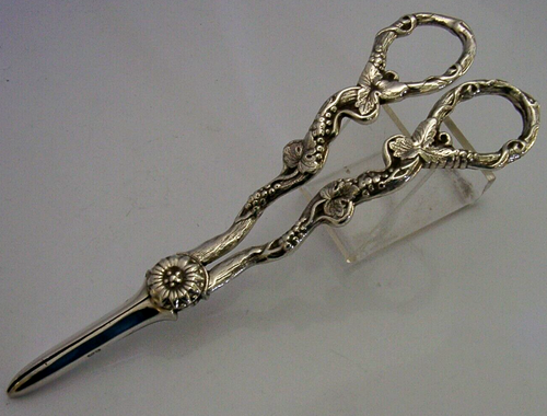 MINT ENGLISH CASED SOLID STERLING SILVER GRAPE SHEARS 1966 BARWARE 106g HEAVY - Picture 7 of 11