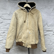 Carhartt Jacket Tan Duck Hooded Lined Canvas J140 BRN Workwear Distressed Faded