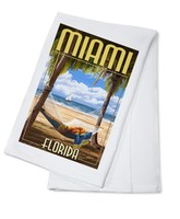 Miami, Fl - Palms & Hammock - Lp Artwork (100% Cotton Towel Absorbent) Miami, Fl - Palms & Hammock - Lp Artwork (100% Cotton Towel Absorbent)