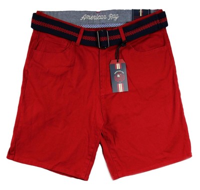 American Rag Mens Shorts 32 Regular Fit Flat Front Belted Casual Stretch Red $98