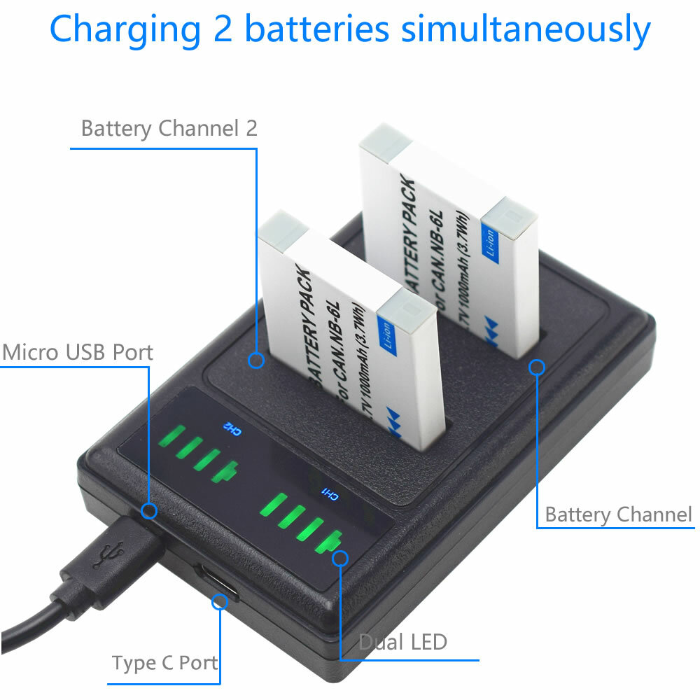 2 NB6L NB6LH Battery+Charger for Canon Digital IXUS 105 200 210 IS