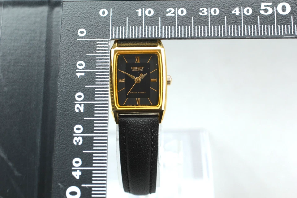 ¡Raro! *N COMO NUEVO* ORIENT D85JB7-41 Negro Oro Romano Mujer 17mm QZ Reloj de JAPÓN Foto 3 de 4