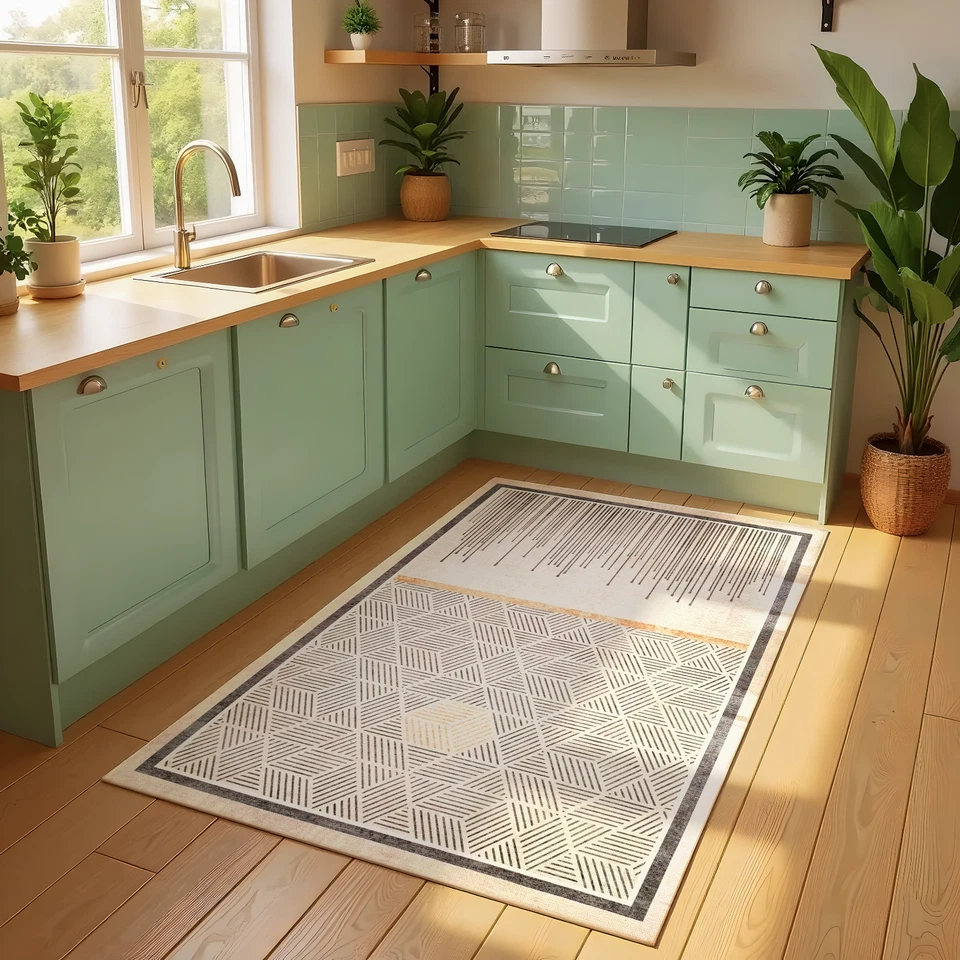 Kilim Pattern Washable Rug - Authentic Moroccan Boho Retro Runner - Soft Carpet - Image 2 of 4