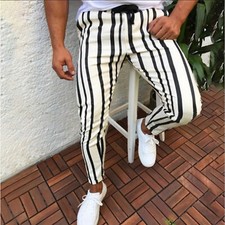 Pantaloni lunghi uomo sportivi casual a righe bodybuilding tasca vita flessibile