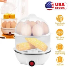 14 Eggs Electric Egg Cookers Boiler Dual Steamer Non Stick Hard Boiled Auto-Off