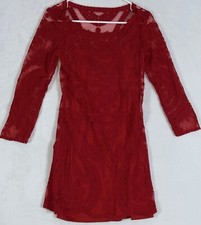 Express XS Dress Slip Red Lace Up Sleeveless Chiffon Hi Low Festive 2014 EUC